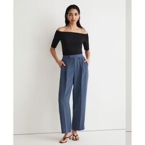 Madewell Rosedale Wide-Leg Pants Dusty‎ Blue Pleated High Rise NN981 Womens 14